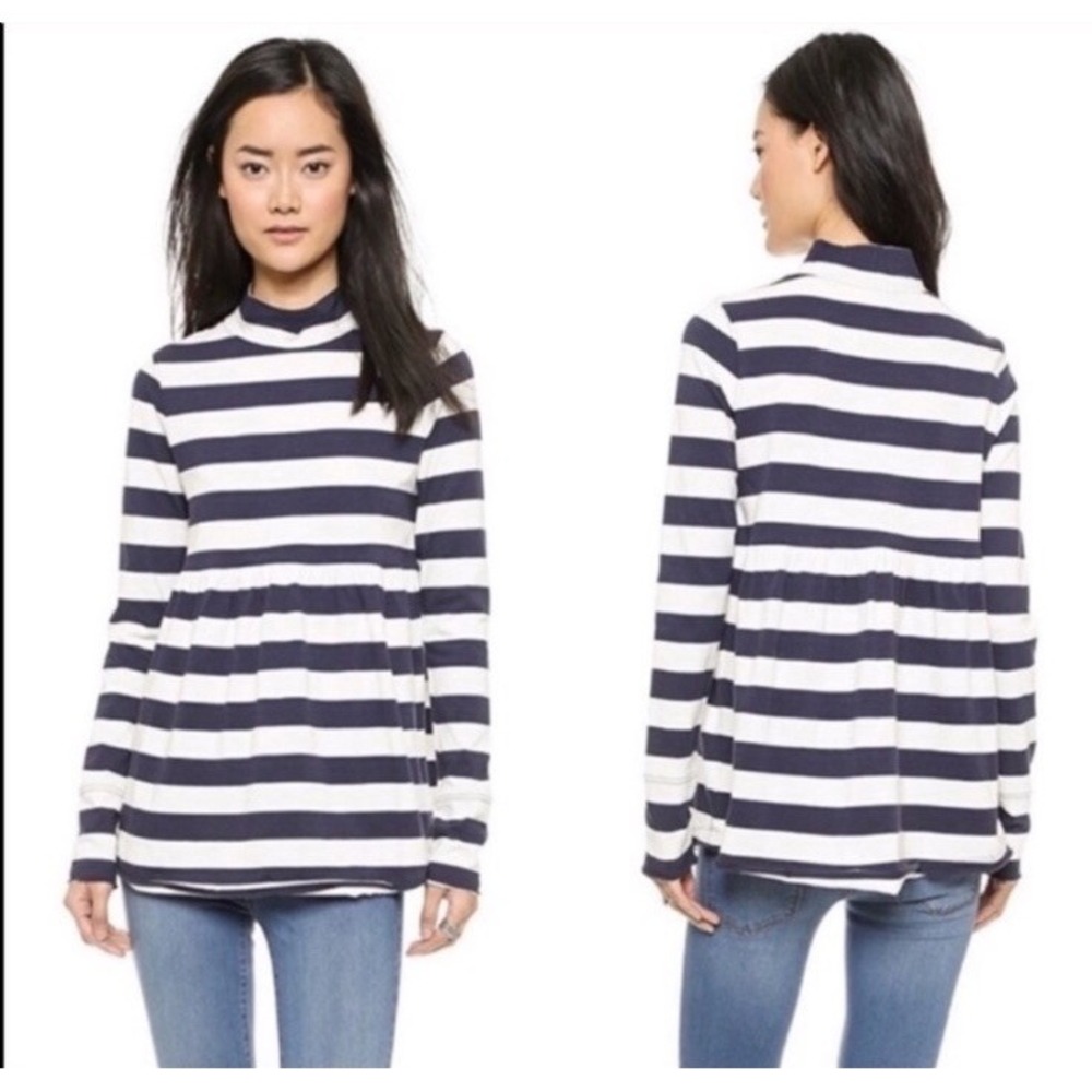 Free People Mod About It Striped Top Women XS Nautical Coastal Preppy Navy White